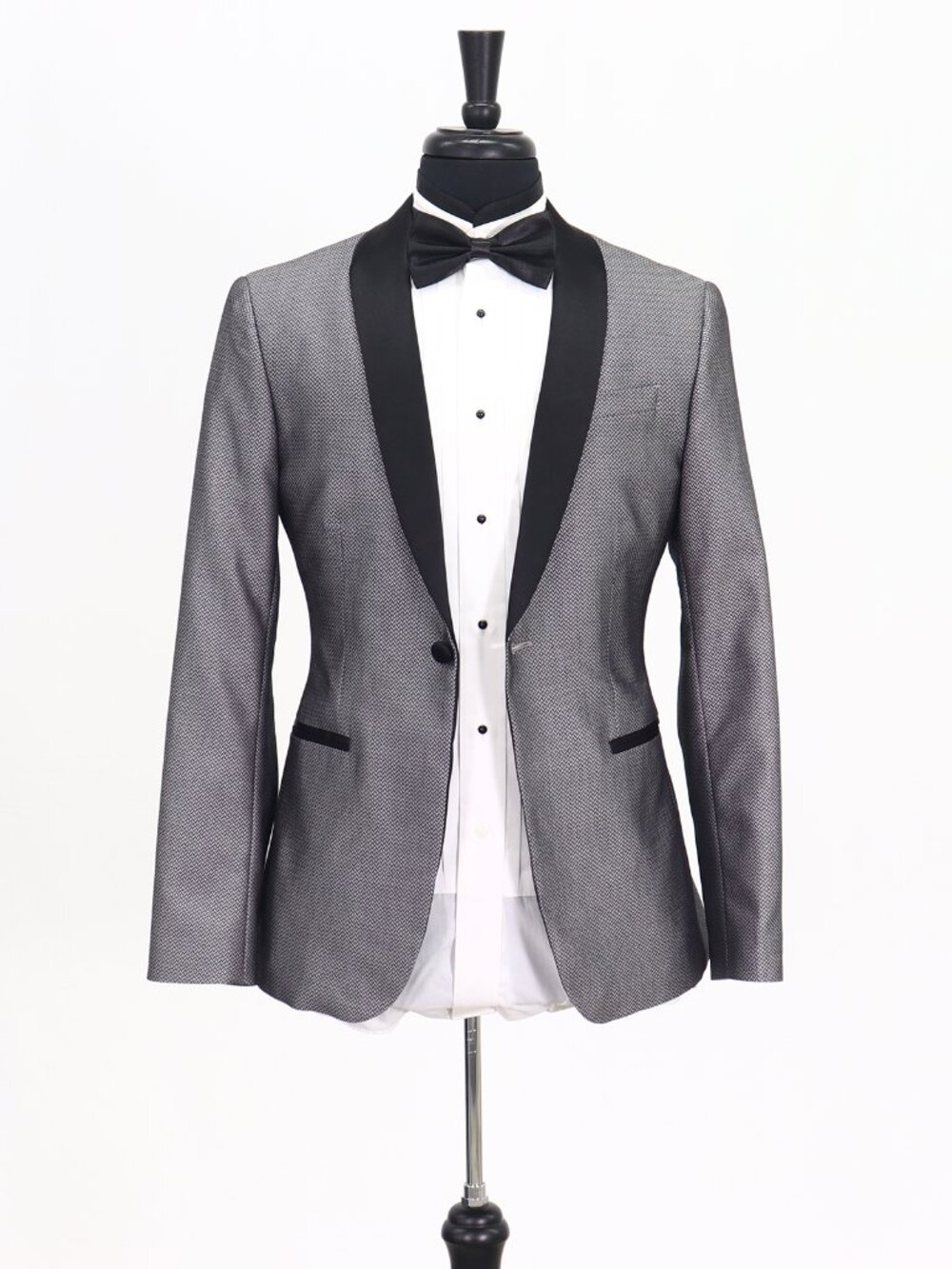 J. Ferrar 38R Gray Blazer Sport Coat Tuxedo Jacket 1-Button Herringbone Y954 - Picture 1 of 11